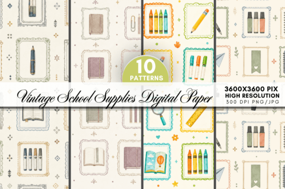 Download Vintage School Supplies Digital Paper - Vintage Collection