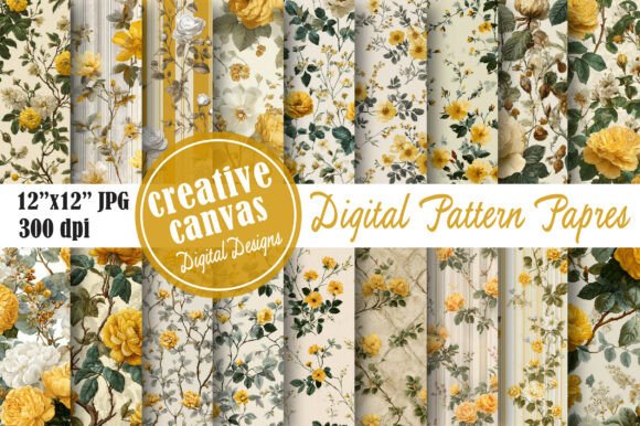 Download Vintage Yellow Rose Seamless Pattern - Vintage Collection