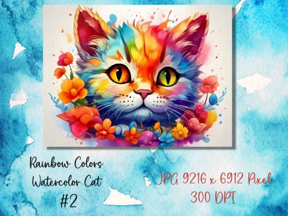 Download Rainbow Colors Watercolor Cat # 2 - Rainbow colors Collection
