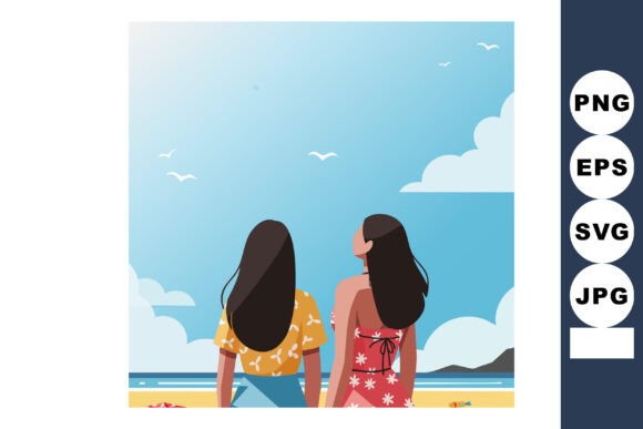 Download Two Women on Beach Looking at Sea with B - Women on beach Collection