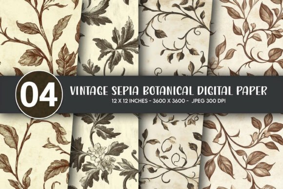 Download Vintage Sepia Botanical Digital Paper - Vintage Collection