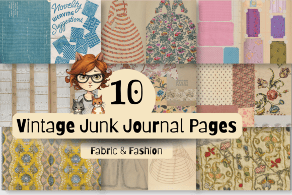 Download 10 Vintage Fabric Junk Journal Papers - Vintage Collection