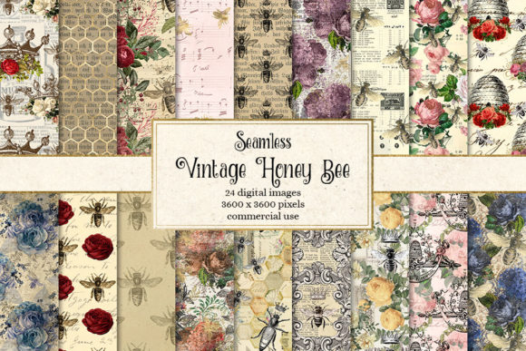 Download Vintage Honey Bee Digital Paper - Vintage Collection