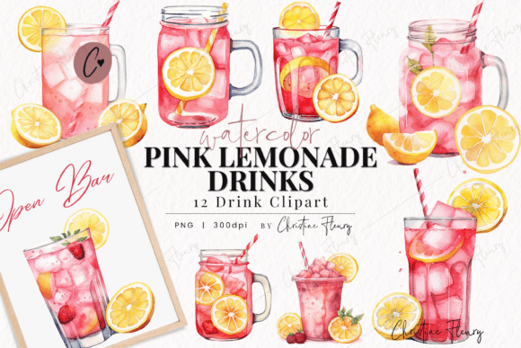 Download Watercolor Pink Lemonade Drinks Clipart - Lemonade Collection