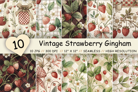 Download Vintage Strawberry Gingham Digital Paper - Vintage Collection