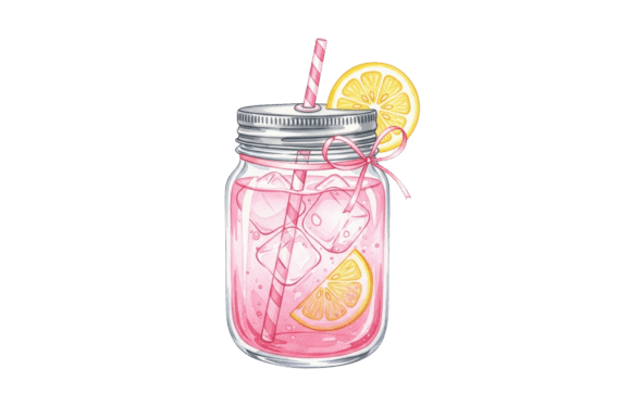 Download Pink Lemonade in Mason Jar with Straw - Lemonade Collection