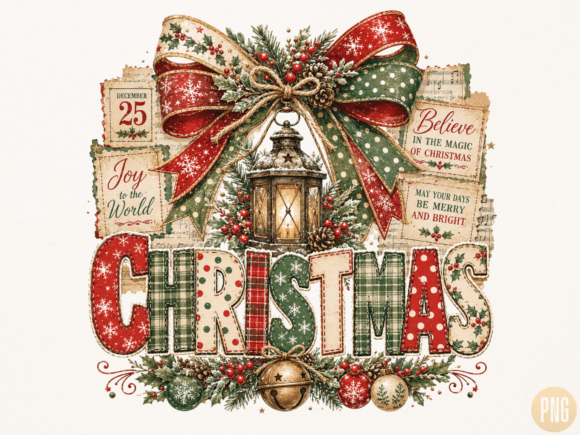 Download Merry Christmas Vintage Patchwork PNG - Vintage Collection