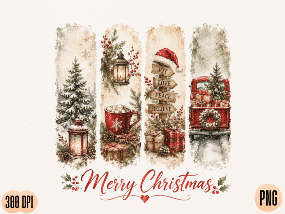 Download Vintage Merry Christmas Watercolor PNG D - Vintage Collection