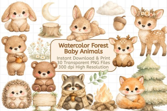 Download Watercolor Forest Baby Animals - Baby animals Collection