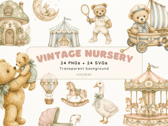 Download Vintage Nursery Watercolor Cliparts - Vintage Collection
